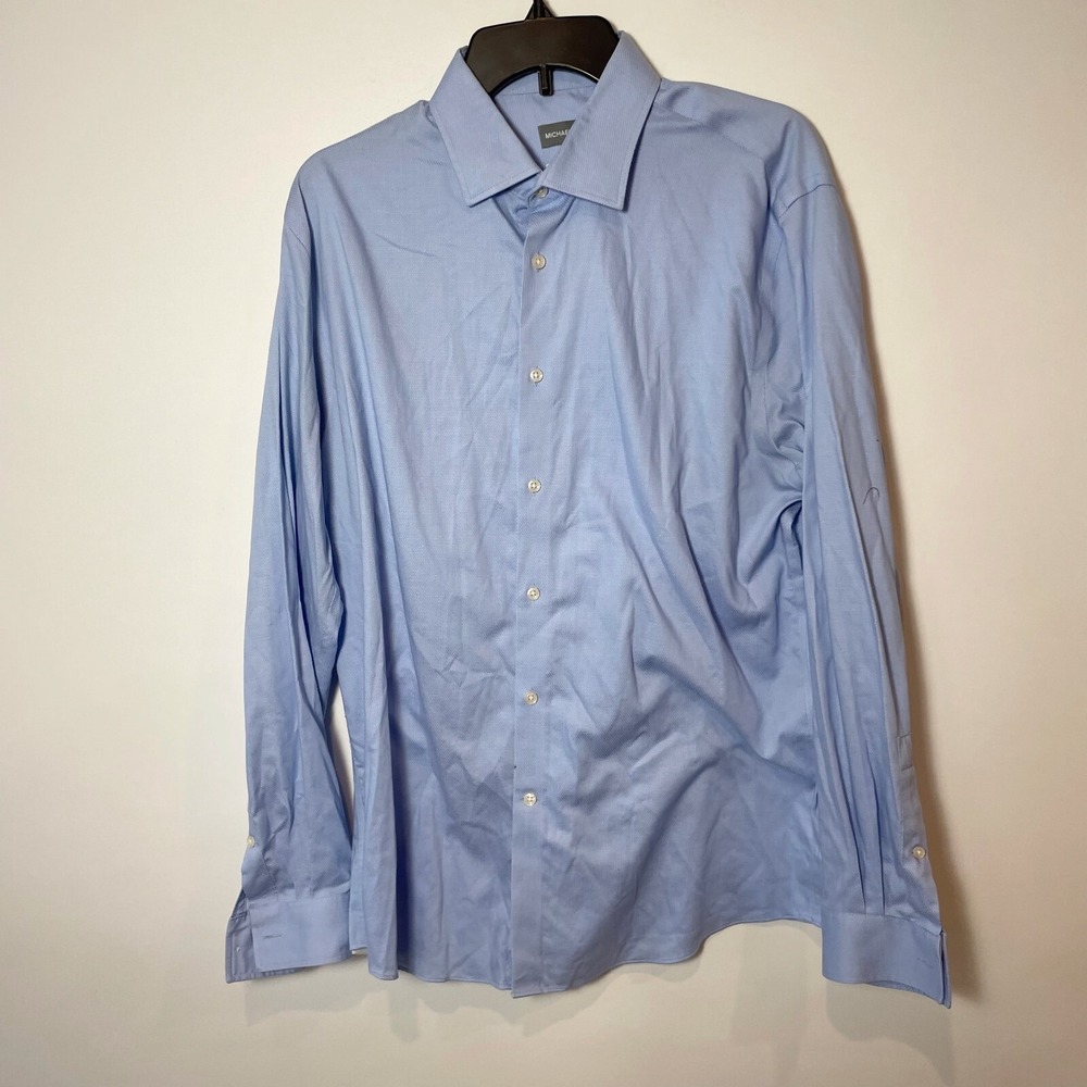 Michael Kors Mens Airsoft Stretch Long Sleeve Dress Shirt Blue 34/35 Formal